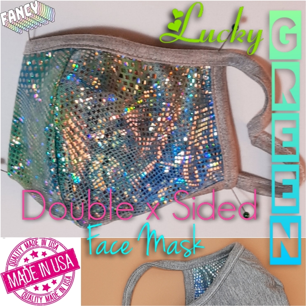 Lucky Green Sparkle Heather Gray Fabric Face Mask